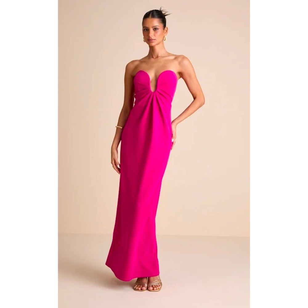 Lulus Thula Magenta Cutout U-Bar Column Maxi Dress Strapless Notched XS Womens